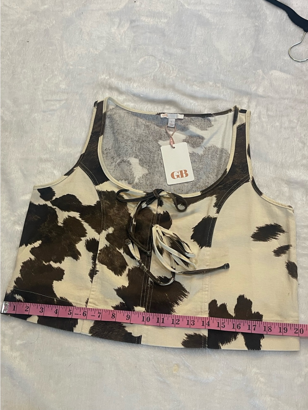 🤎🤍 GB Gianni Bini Cow Print Front Tie Crop Top • Size Medium • NWT NOT FOR SALE - Picture 13 of 14